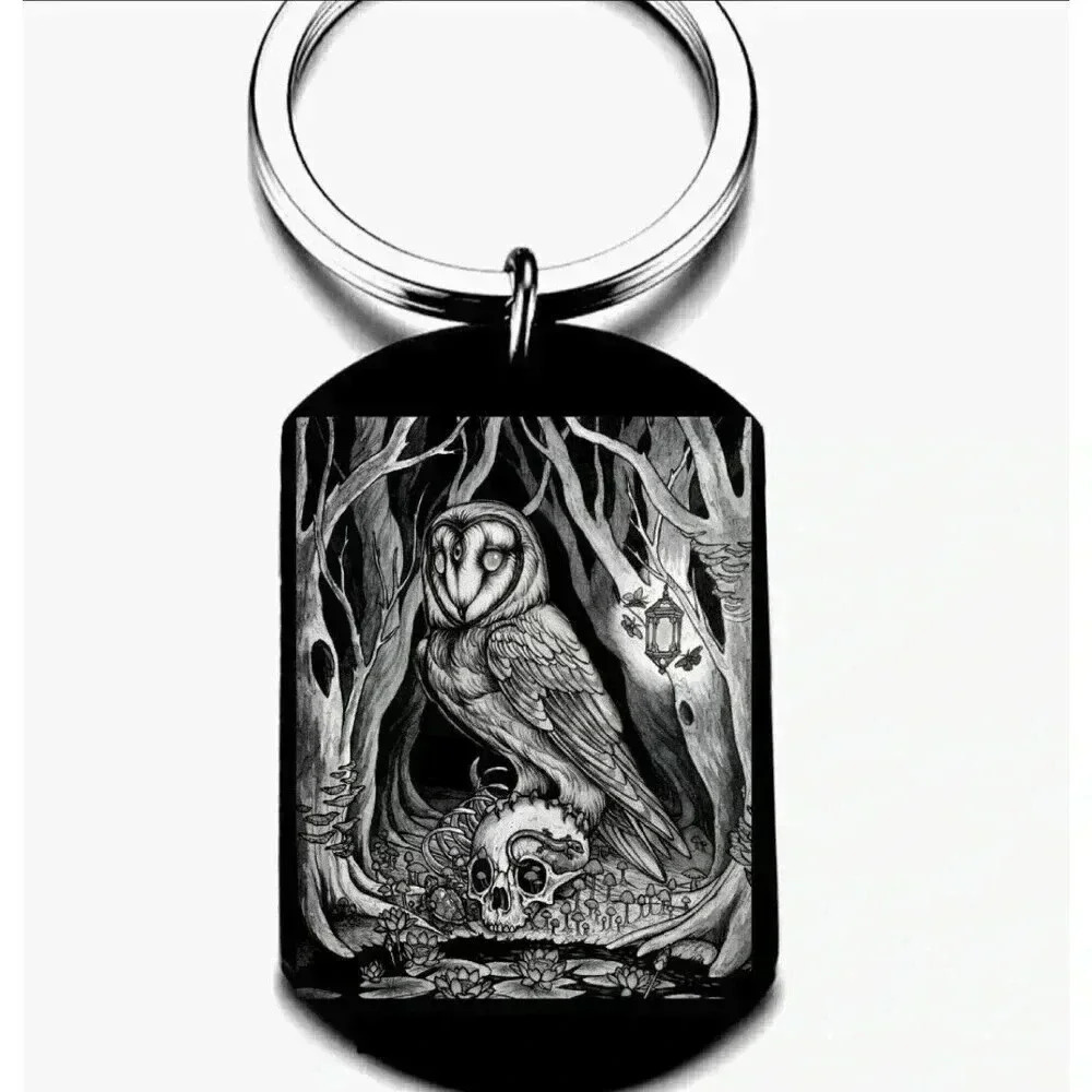 3 Eyes Owl Forest Skull Art Horror Scary Halloween Keychain